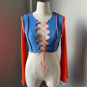 Laced-Up Long Sleeve Crop Top